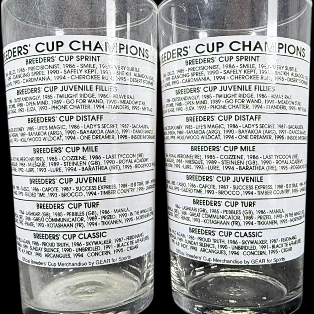 1996 Breeders' Cup Glass Woodbine Racetrack Horse Racing Glasses Set of‎ 2
